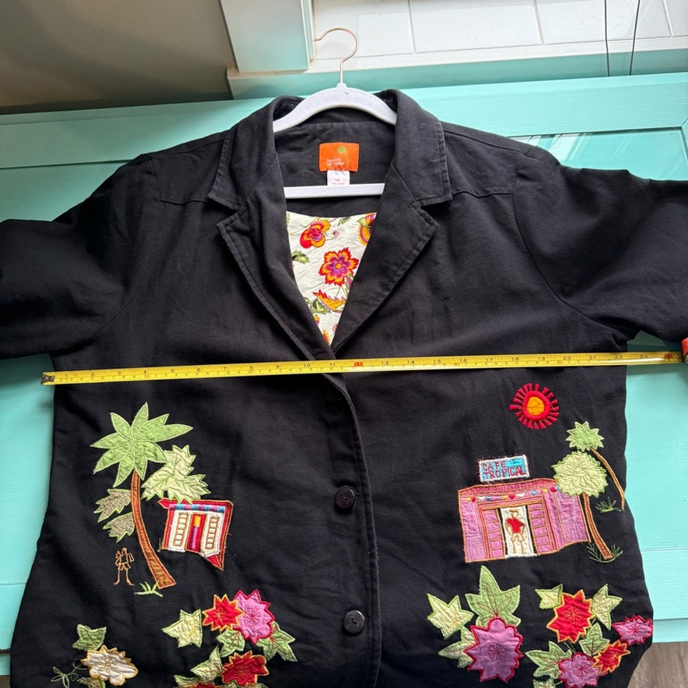 Hearts of Palm Black Tropical Floral Embroidered Cotton Blazer Women’s 16 - Picture 5 of 13